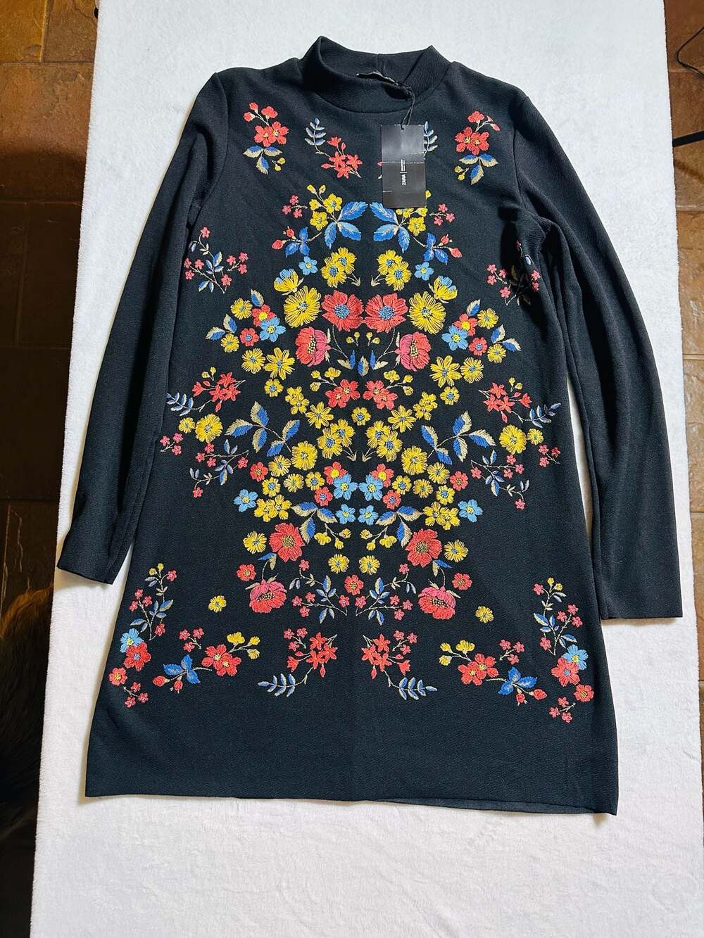 Zara Woman Basic Floral Embroidered Mock Neck Dress Size S